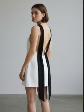 Zara White Backless Halter Mini Dress with Black Ties